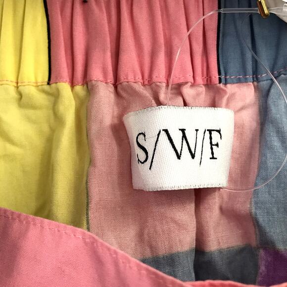 SWF Cuixmala Wrap Maxi Skirt M High Waist Pastel Check Geometric Cotton A-Line - Picture 6 of 10